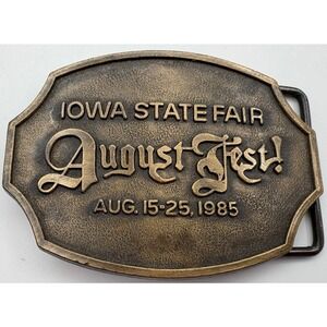 Iowa State Fair August Fest Bronze Belt Buckle Vintage 1985 Collectible #57